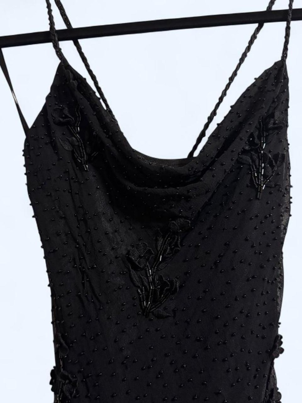 Beaded Cowl Neck Sue Wong Silk Dress in Black